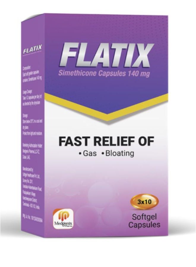 Flatix 140mg Simethicone Softgel Capsules – Pack of 30